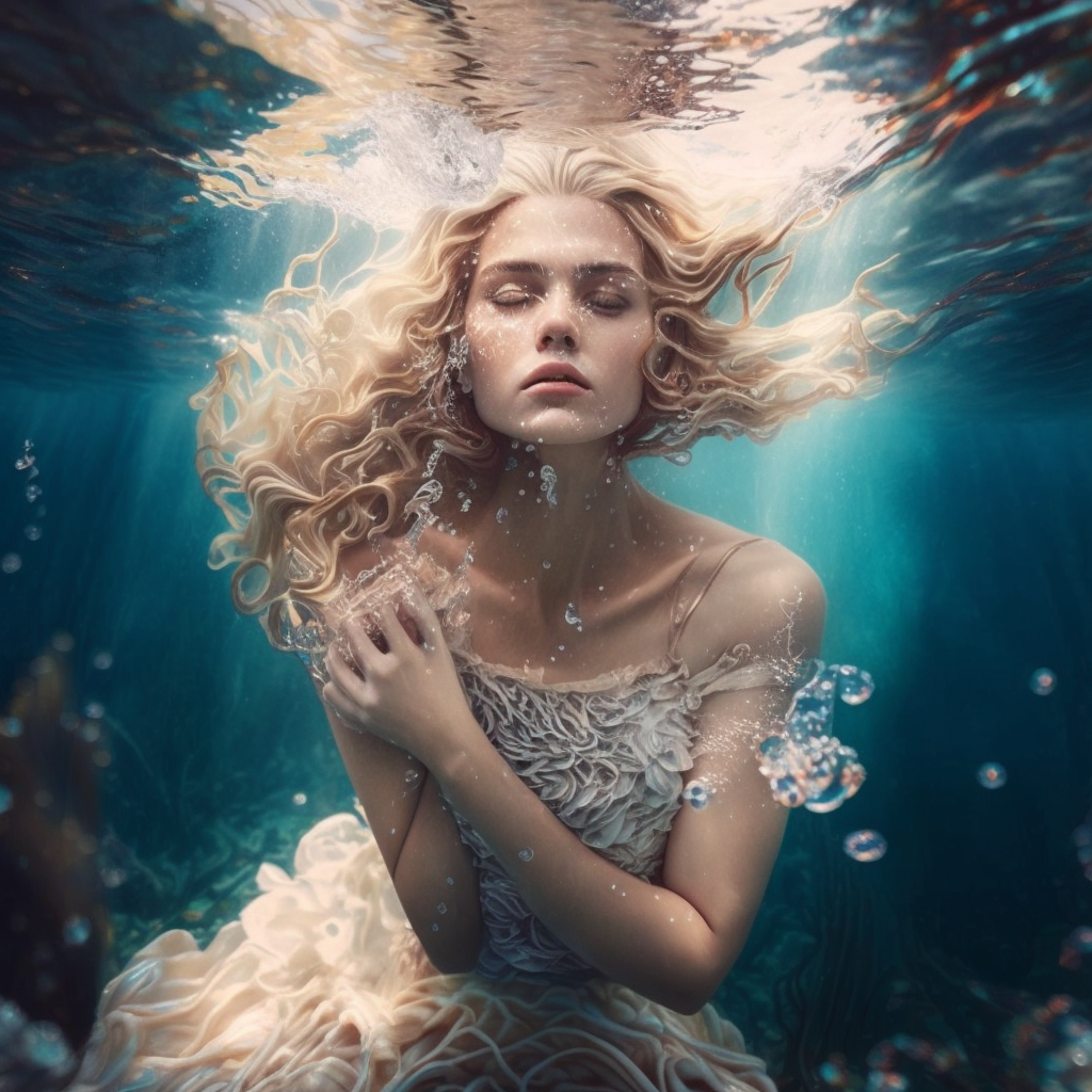 underwater AI Mas works on Elie Saab couture