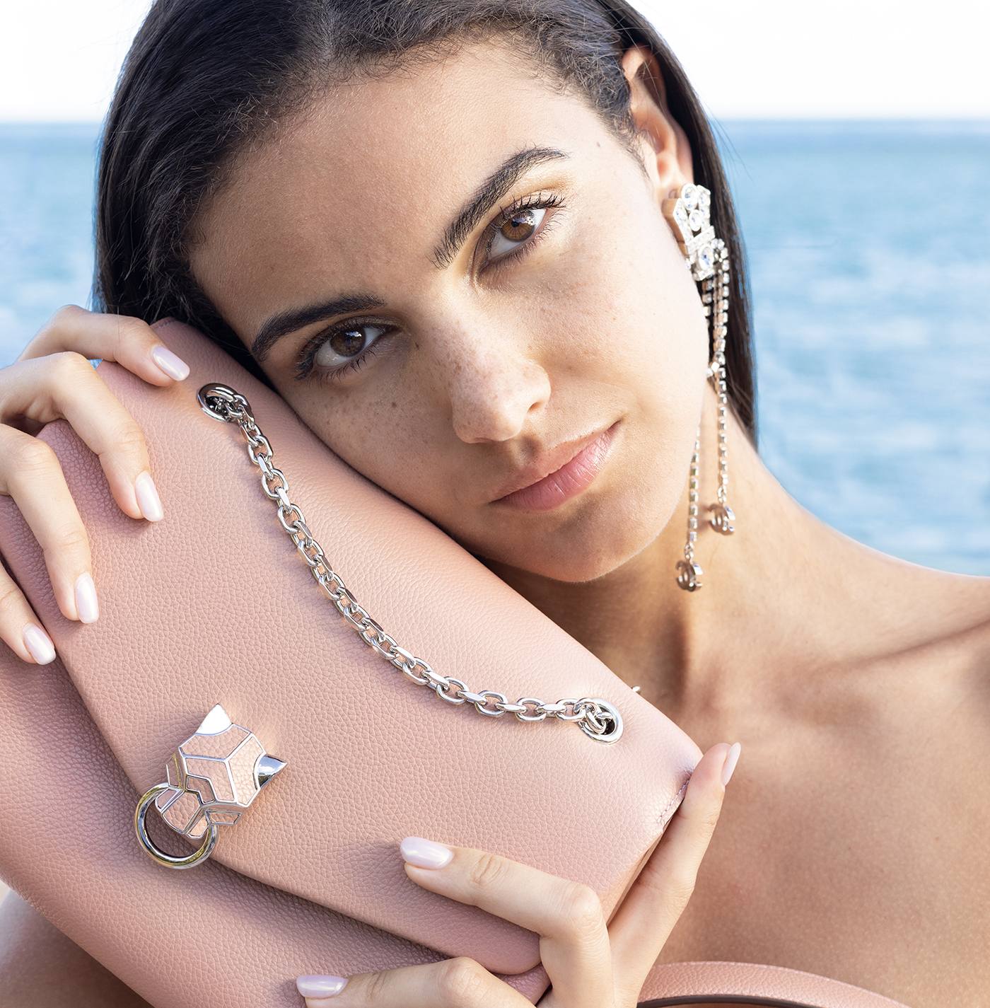 Cartier handbag and Chanel earrings Cartierluxury hand bag and Chanel earrings, luxury brands, EDGE magazine featuring Soa Denise from Elite Miami