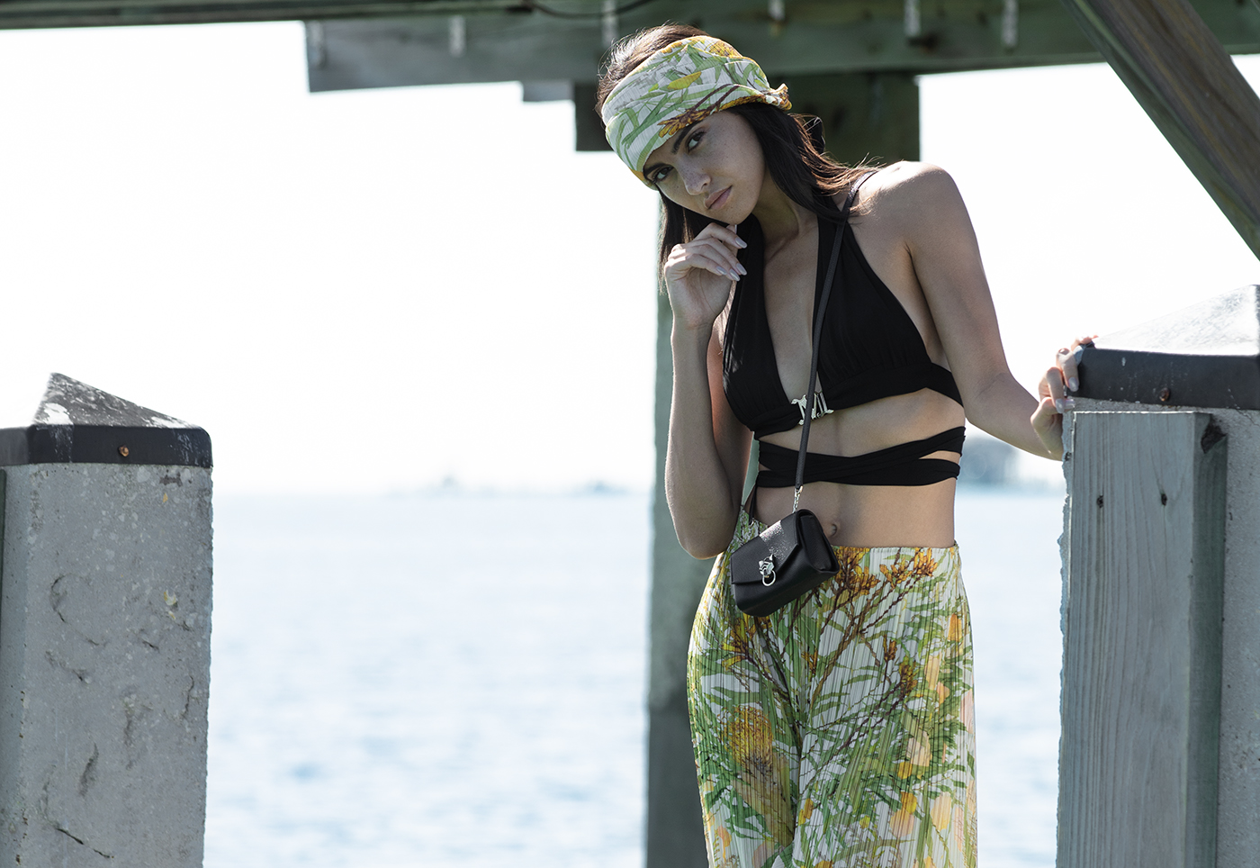 Issey Miyake ready to wear, Max Mara bathing suit and Cartier handbag Issey Miyake ready to wear, Max Mara bathing suit and Cartier handbag, 2023, luxury brands, EDGE magazine featuring Soa Denise from Elite Miami