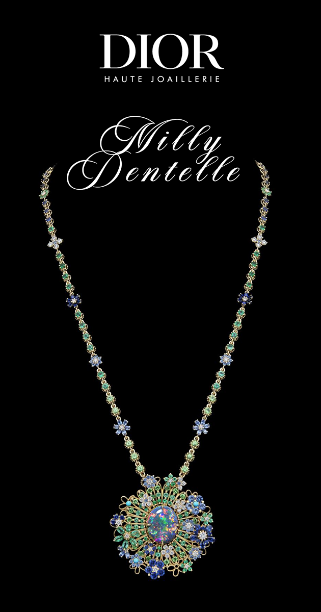 DIOR MILLY DENTELLE NECKLACE Yellow gold, diamonds, black opal, sapphires, emeralds, tsavorite garnets and turquoises