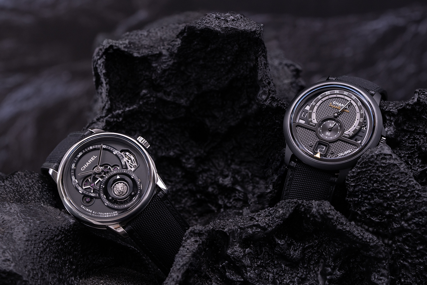 Chanel haute horologerie Monsieur Platinum Lion Tourbillion and Monsieur de Chanel Superleggera Edition Intense Black - Marco Tassini for the Edge mag-haute horologerie