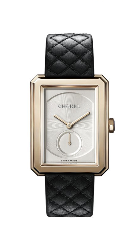 BOY·FRIEND Watch, Large version, BEIGE GOLD, alligator pattern calfskin strap. CHANEL Watch., the edge mag